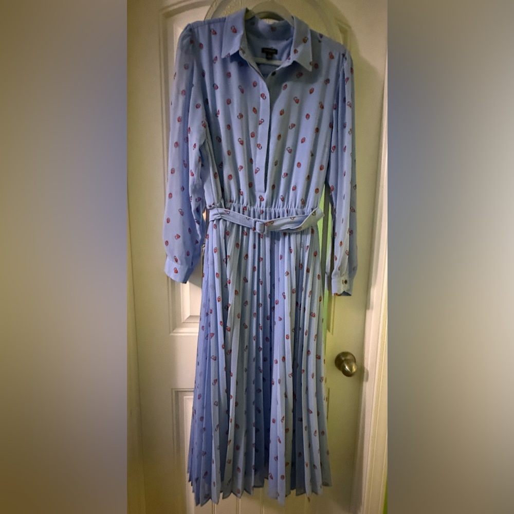 Ann Taylor Light Blue Dress with Red Heart Pattern
